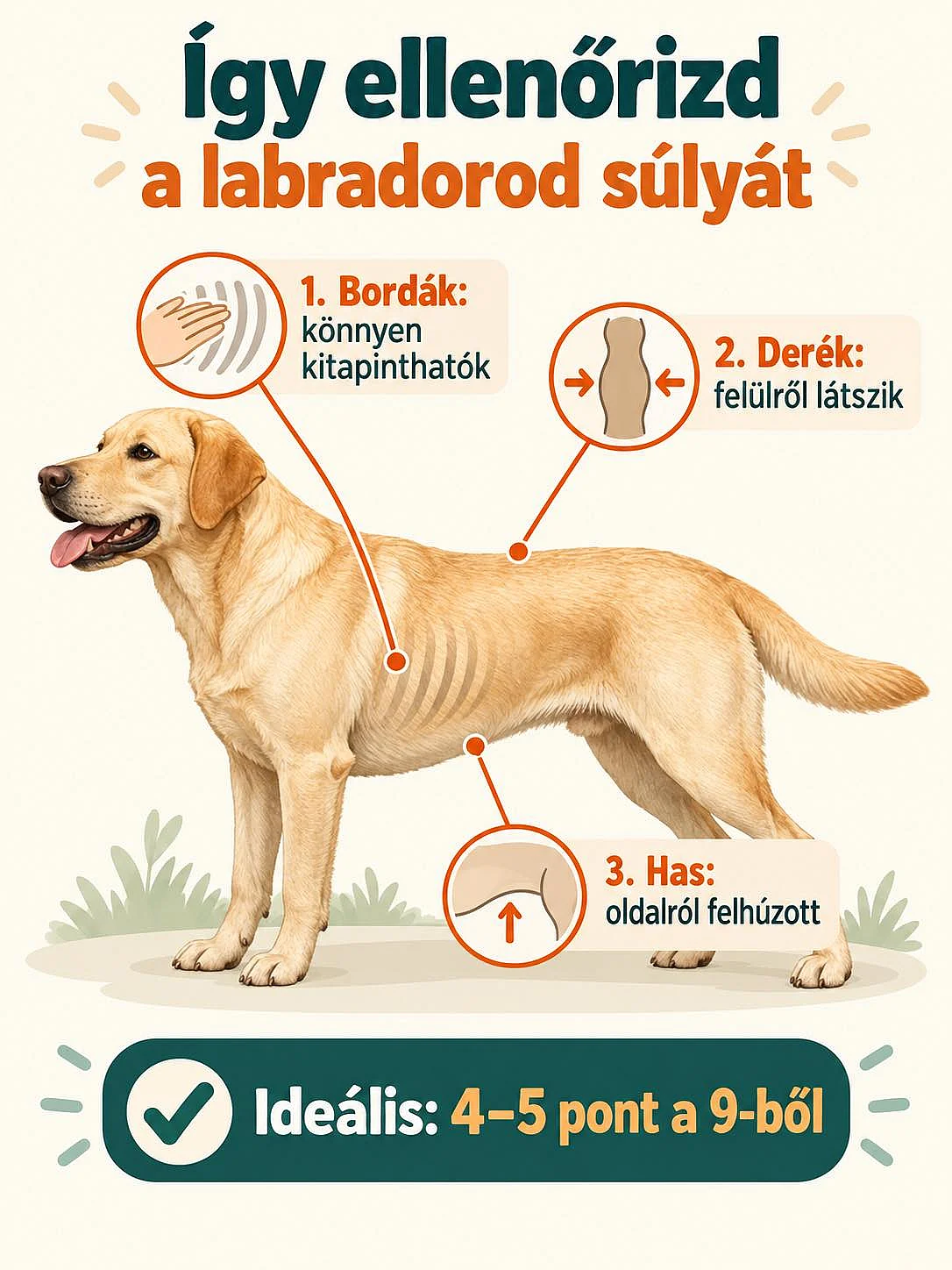 A labrador ideális testsúlyának otthoni ellenőrzése a bordák, a derék és a has alapján