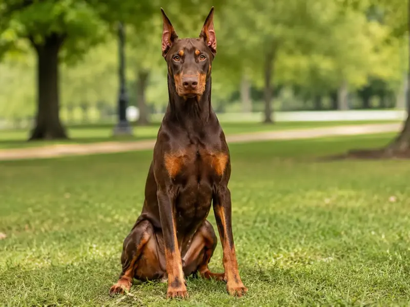 Dobermann barna-vörös jegyekkel